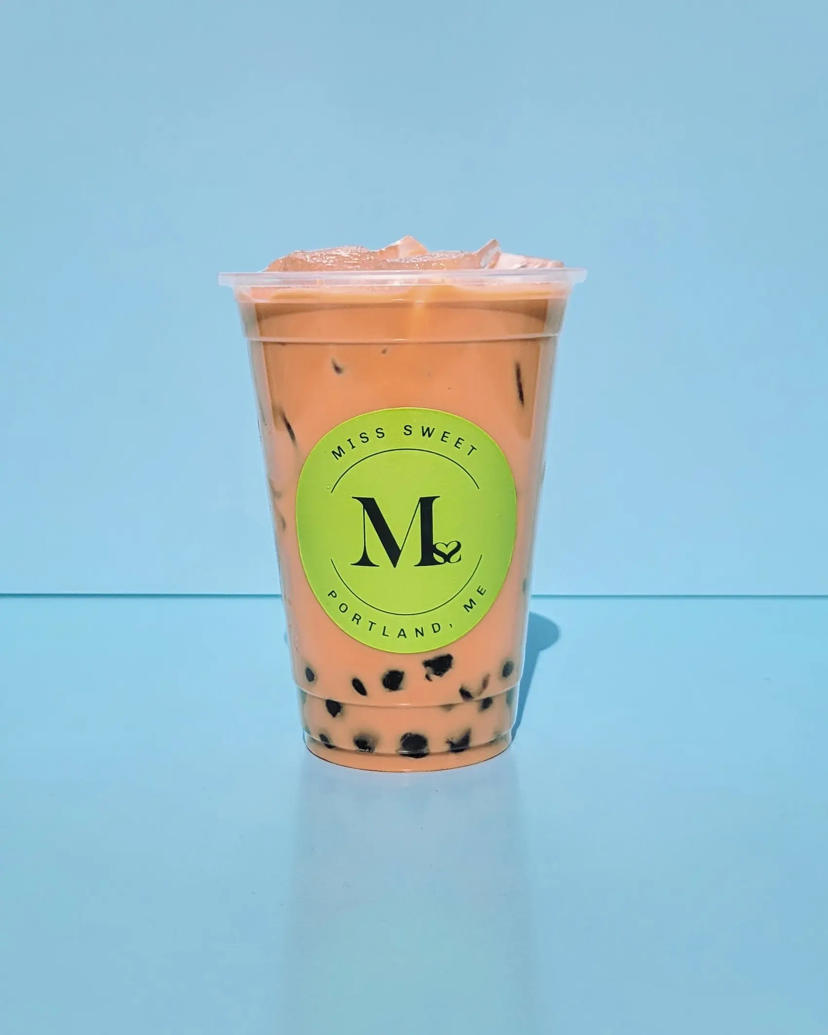 Miss-Sweet-Bubble-Tea-Store-Peach-Milk-Tea-Portland Peach - flavored milk tea with tapioca pearls at Miss Sweet Bubble Tea Store in Portland
